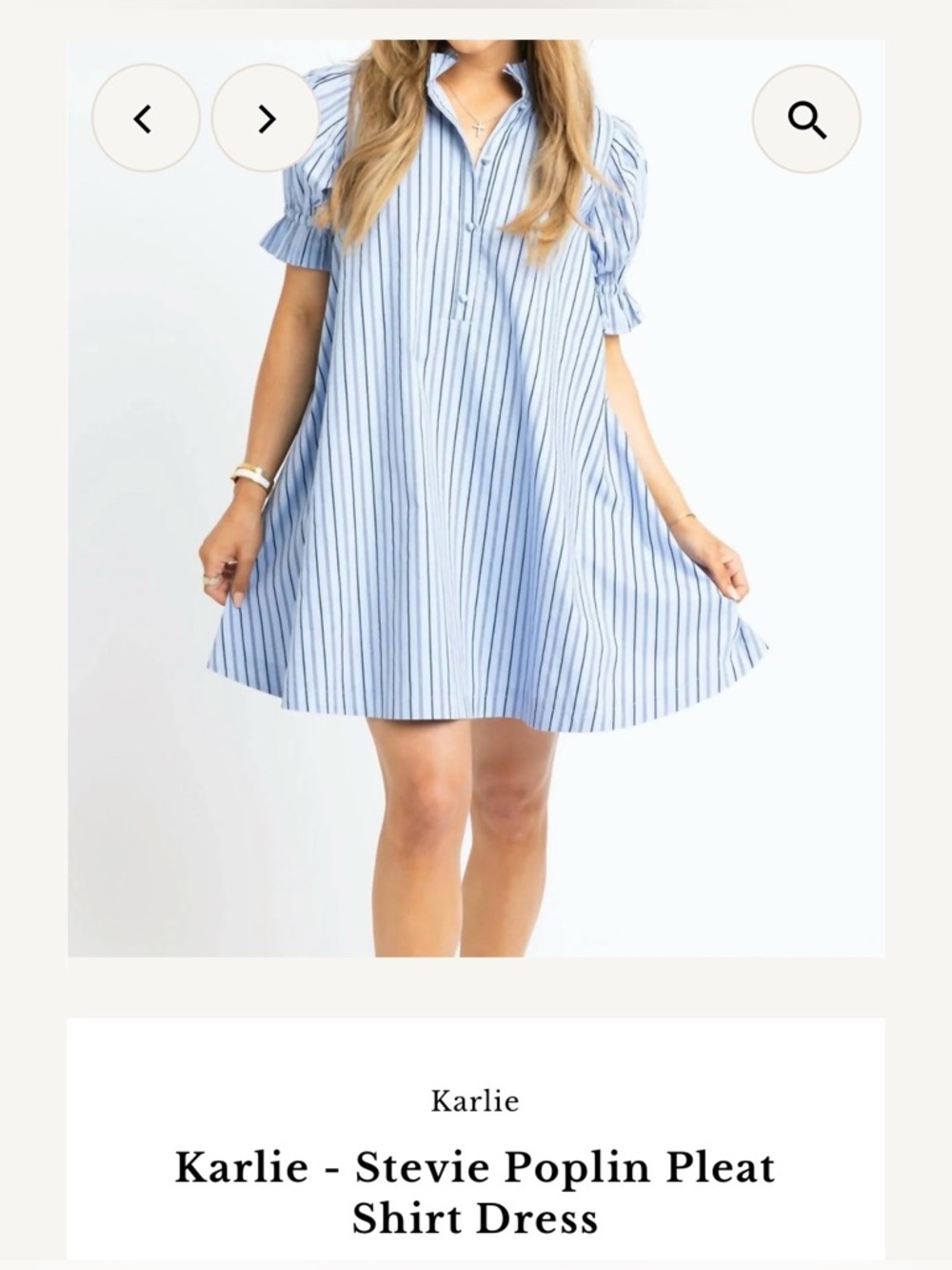Karlie Light Blue and White Striped Poplin Calloway Shirt Dress